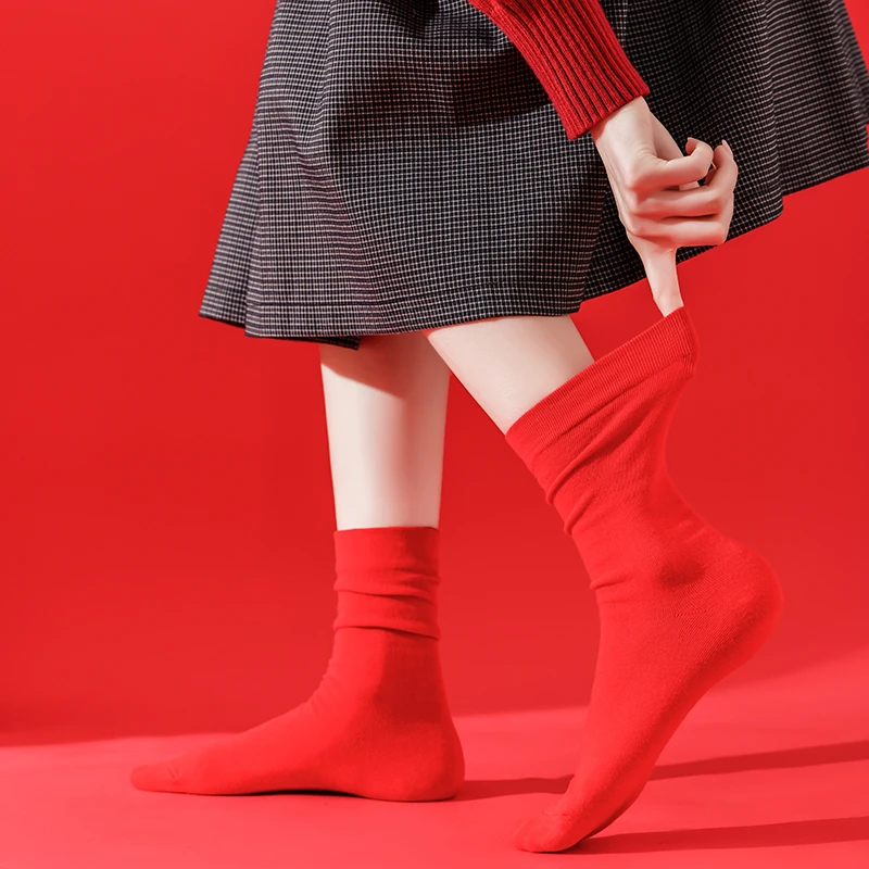 2025本命年棉袜无骨袜红袜子男女纯红色新年结婚礼盒装情侣中筒