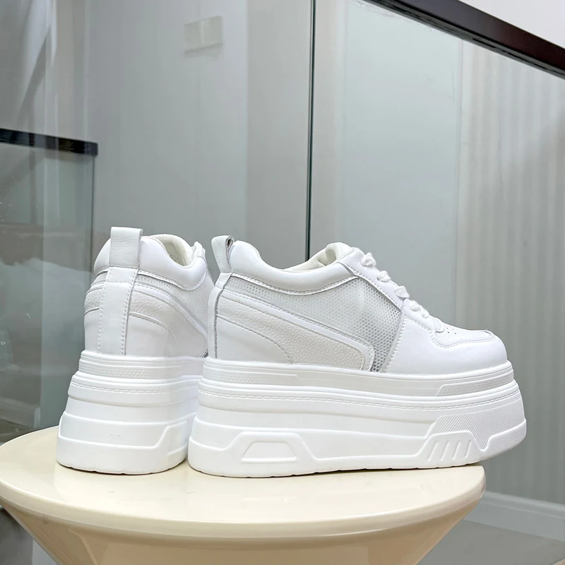 10厘米12CM隐形内增高小白鞋厚底时尚夏季透气网鞋网面春季真皮