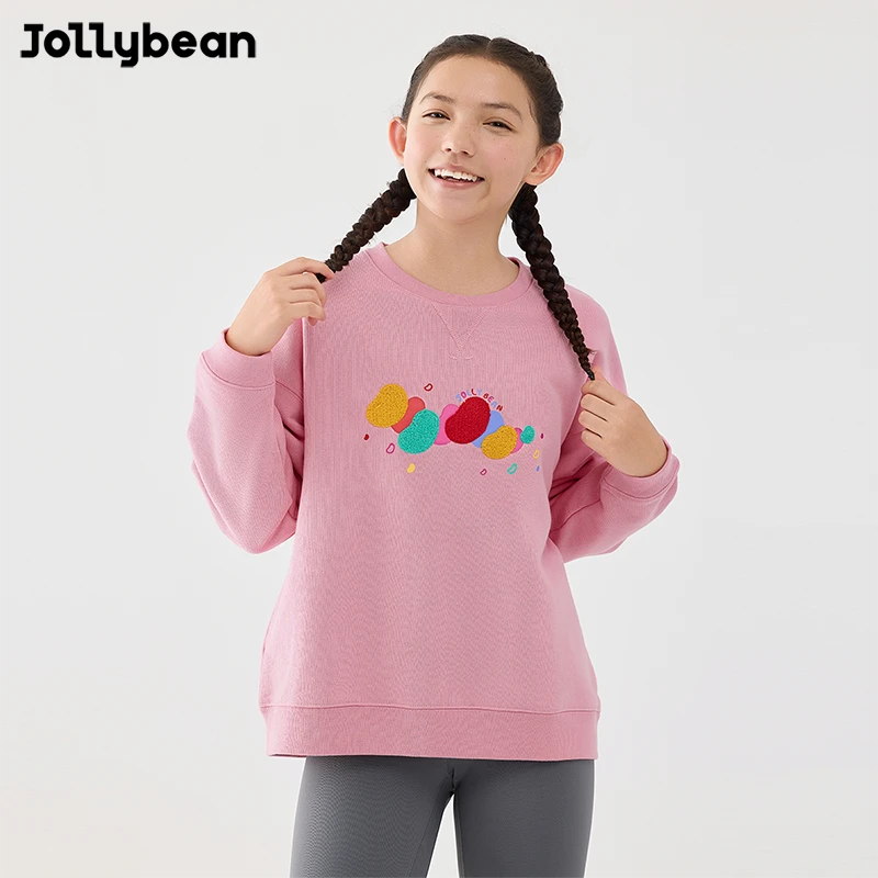 Jollybean儿童刺绣薄绒卫衣24秋季新款女童贪吃蛇宽松运动上衣