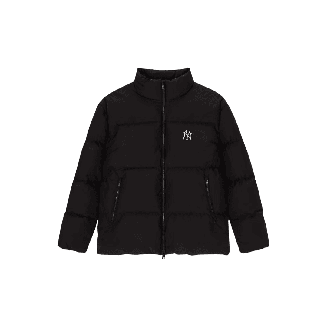 MLB羽绒服FW23纯色Logo贴标立领休闲冬季长袖羽绒服男女同款黑色
