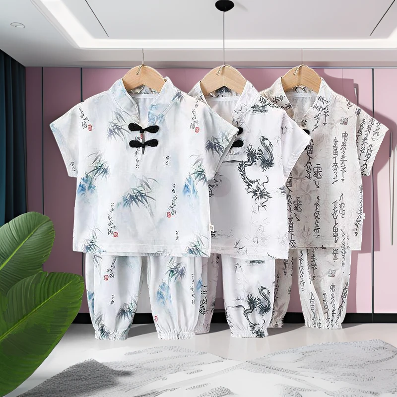 男宝宝夏装汉服短袖中国风套装新款唐装中小童两件套男童爆款套装