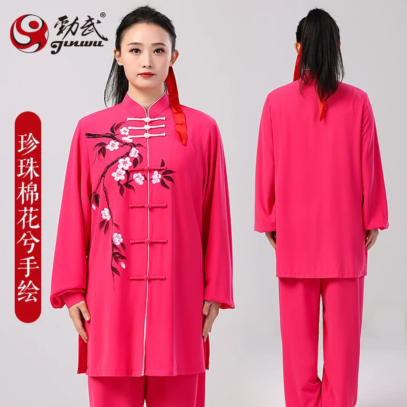 太极服女款夏季花卉手绘太极拳练功服男八段锦武术表演服套装中式