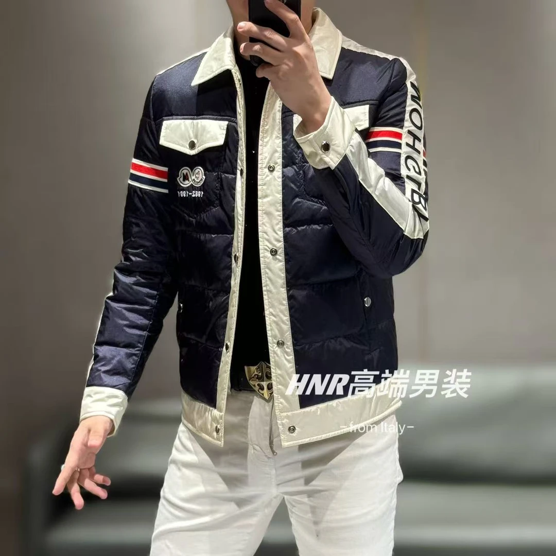 拼接撞色字母图案秋冬新款高端男士休闲百搭羽绒服9277