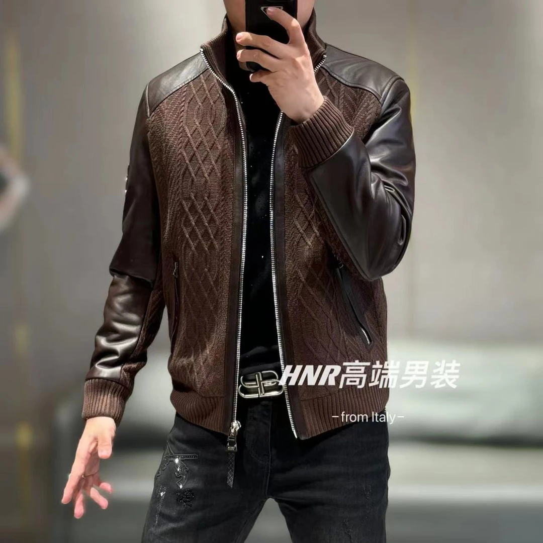 2024秋冬新款绵羊皮拼接款式简约百搭休闲时尚夹克25891