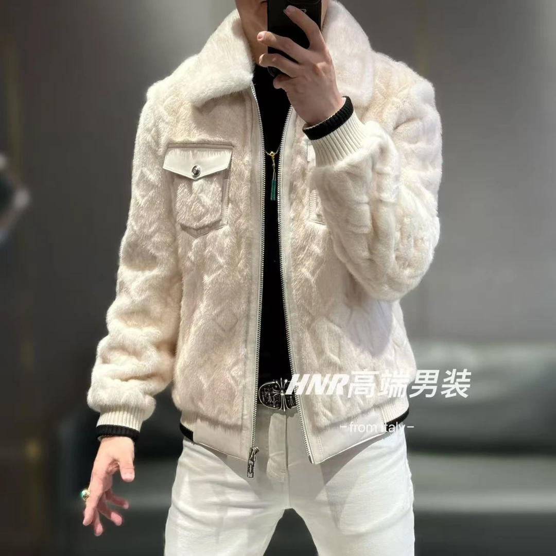 2024秋冬新款浮雕立体口袋菱形立体图案简约百搭男士外套1189