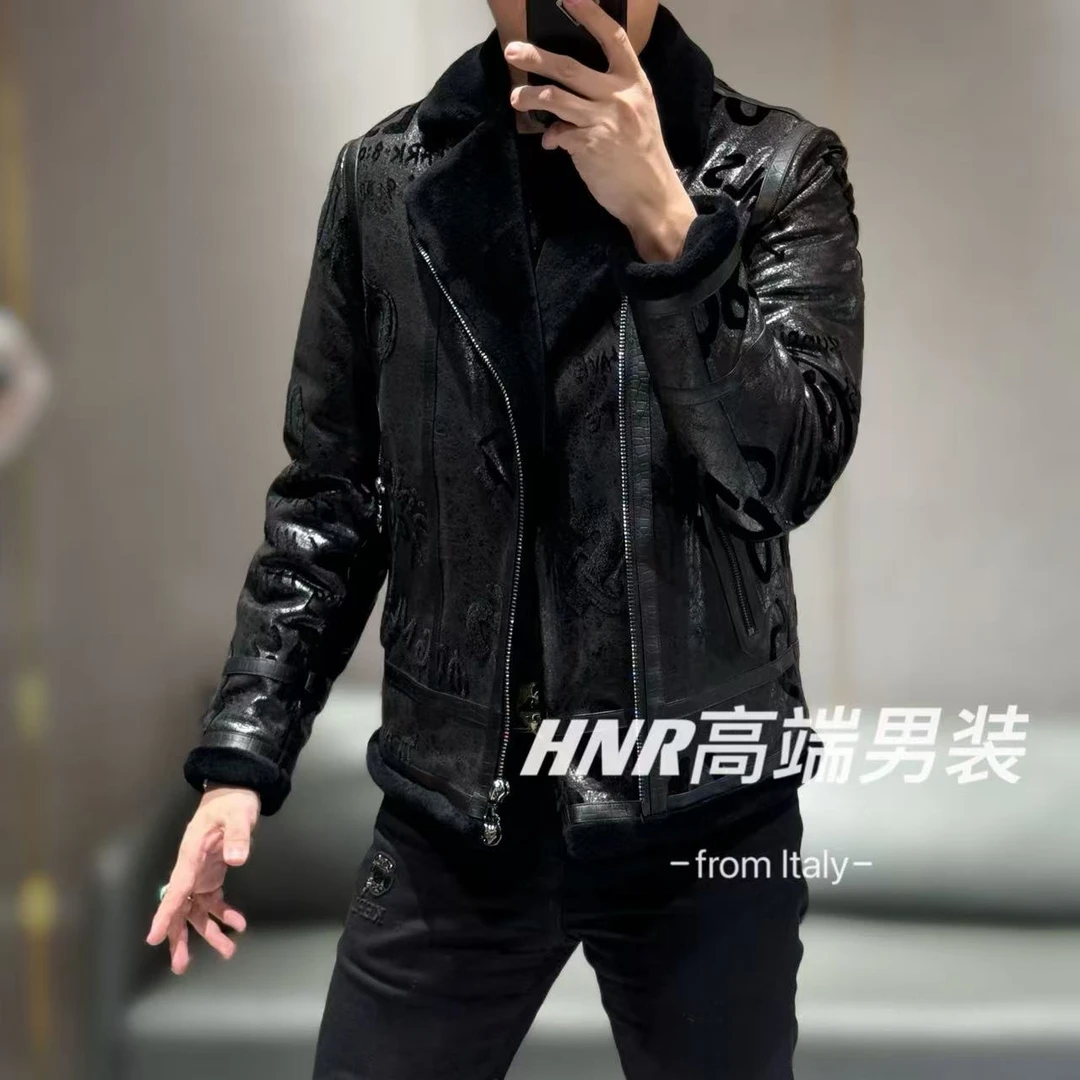 【绵羊皮拼接羊毛领】纯色气质百搭设计感男士羽绒服K777