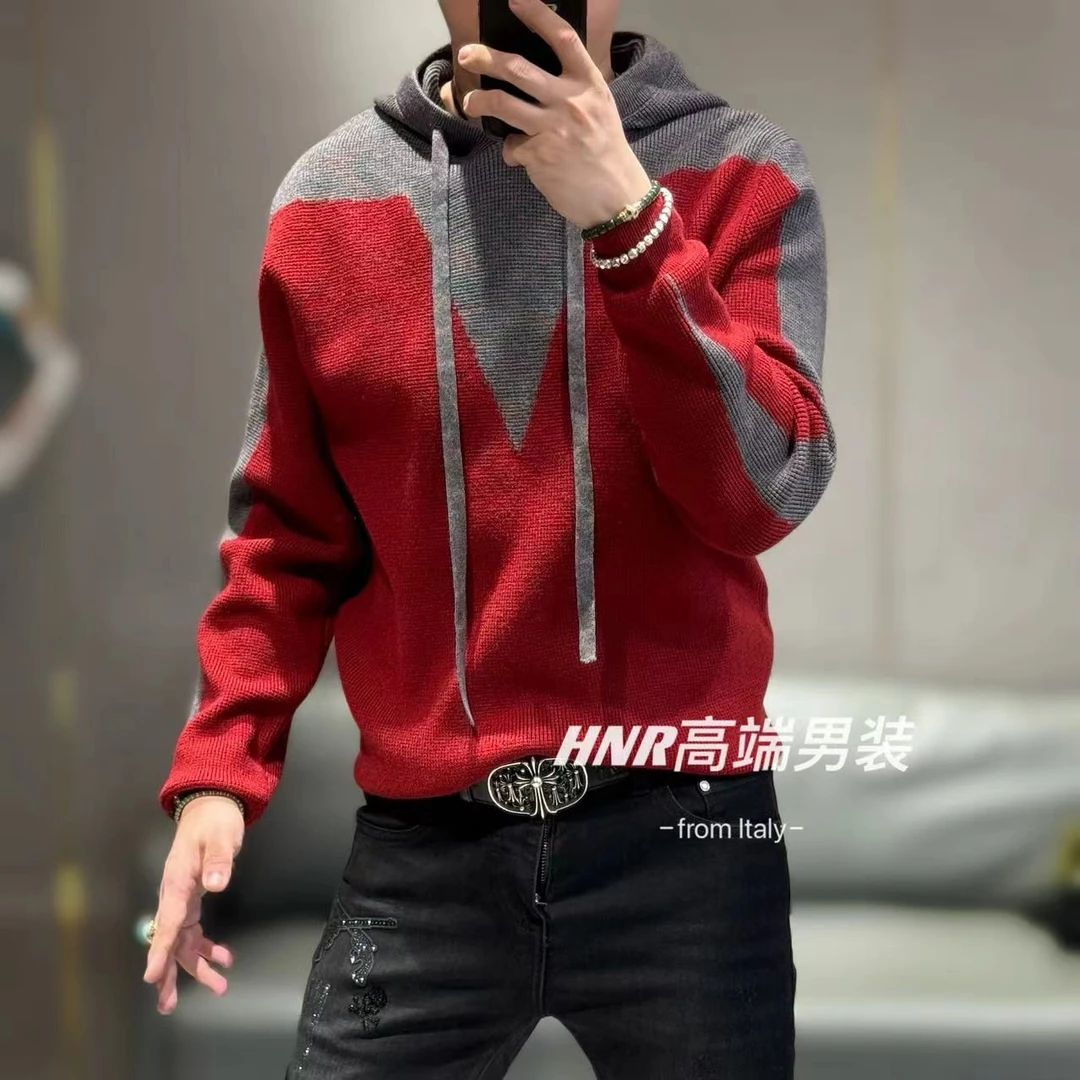 撞色拼接设计秋季新款男士休闲时尚百搭连帽潮流卫衣外套Q01