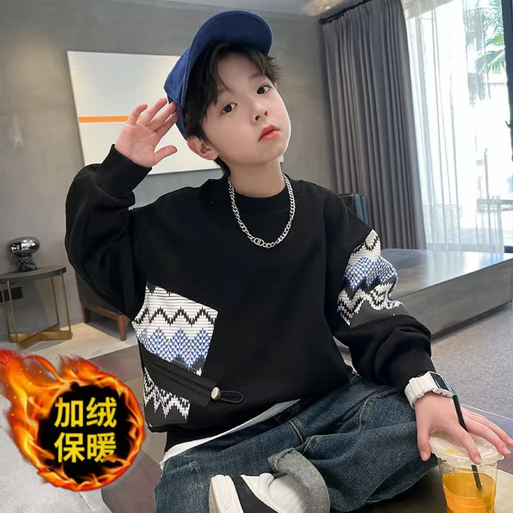 儿童卫衣春秋洋气圆领春秋装2024新款春季打底衫印花潮流中大童