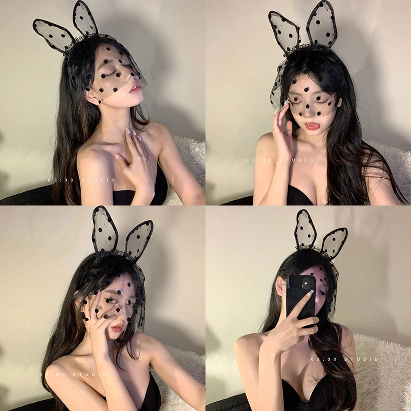 可爱蕾丝猫耳朵发箍女网红压发猫咪头箍性感兔耳头饰cos发卡发饰