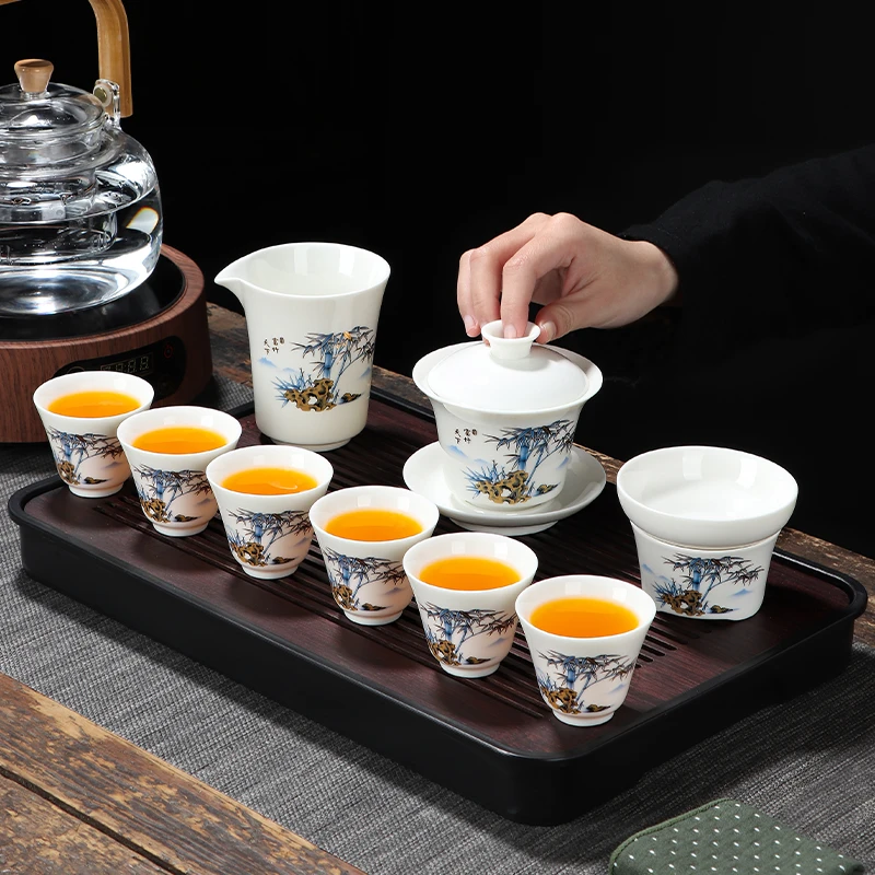 羊脂玉德化白瓷功夫茶具套装家用办公室泡茶壶盖碗高档送礼定制