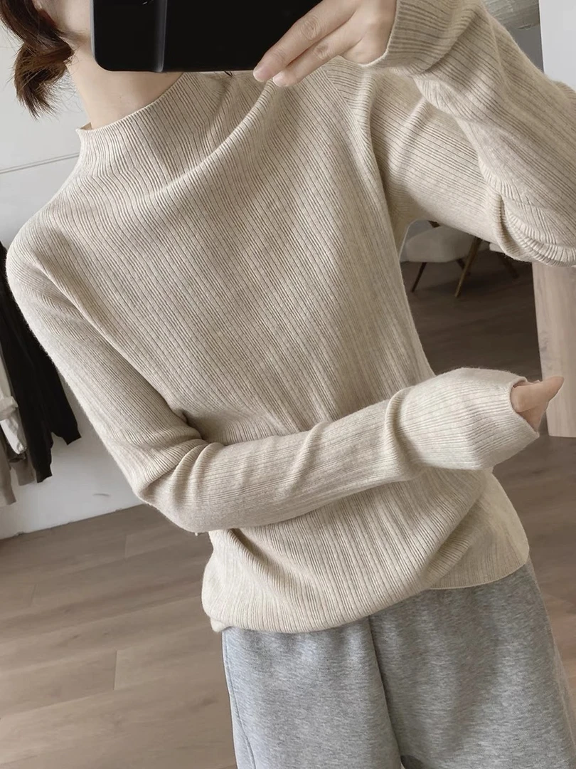 【原版正品】半高领针织衫女秋冬新款韩版显瘦减龄打底衫基础款简约