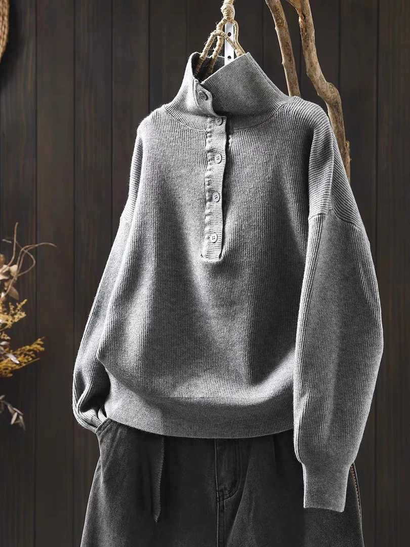 【原版正品】半开襟半高领毛衣女秋冬新款休闲百搭减龄保暖外穿内搭