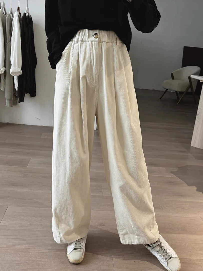 高腰直筒裤女士秋冬季新款宽松显瘦韩版休闲裤灯芯绒简约阔腿长裤