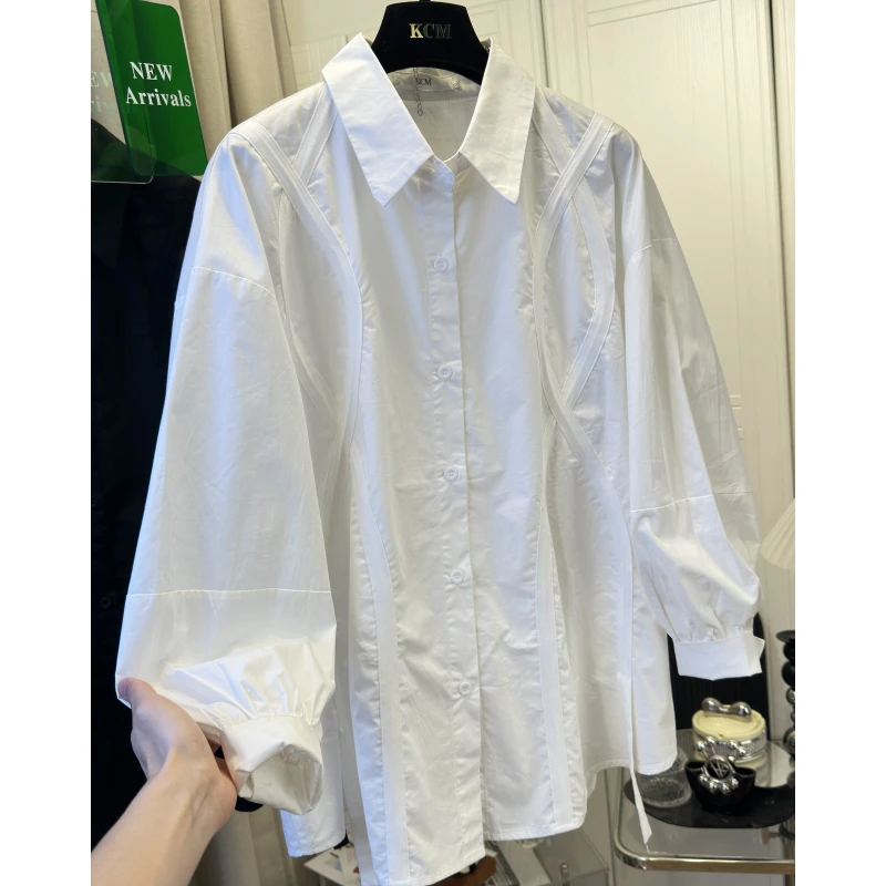 设计感小众独特别致长袖衬衫女2024春秋新款休闲棉布洋气小衫上衣