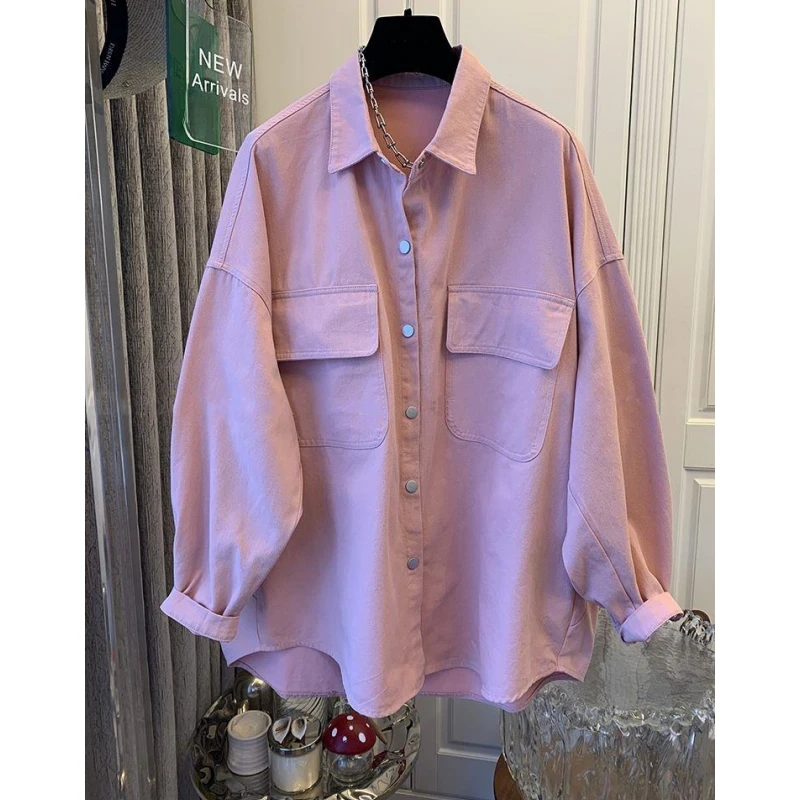 2024秋季新款设计感复古牛仔水洗衬衫欧货中长款外套女宽松小个子