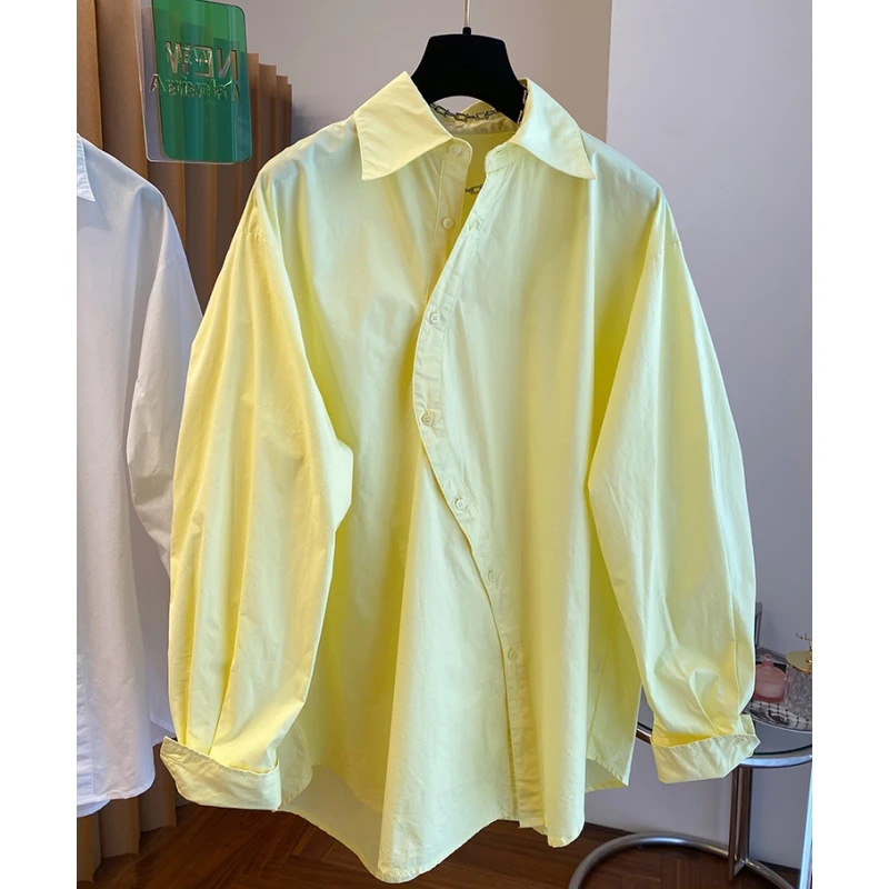 2024早春季不规则衬衫女设计感小众宽松大版外穿棉布长袖防晒上衣