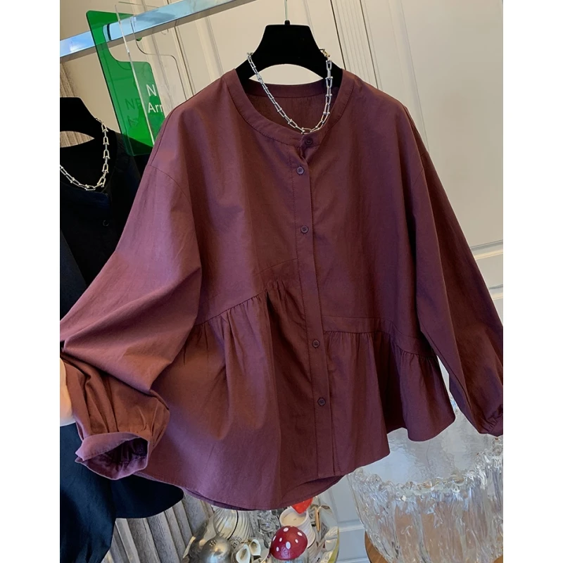 独特超好看法式减龄气质长袖棉布衬衫宽松娃娃衫上衣女2024秋装