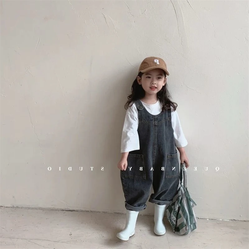 儿童裤子新款背带裤2022男女童宝宝韩版百搭牛仔背带裤宝宝背带裤