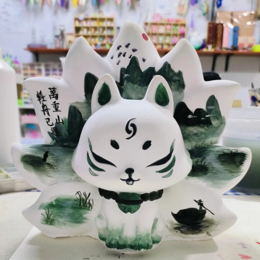 爆款网红九尾狐小石膏娃娃摆件小朋友涂色涂鸦彩绘DIY优质白胚