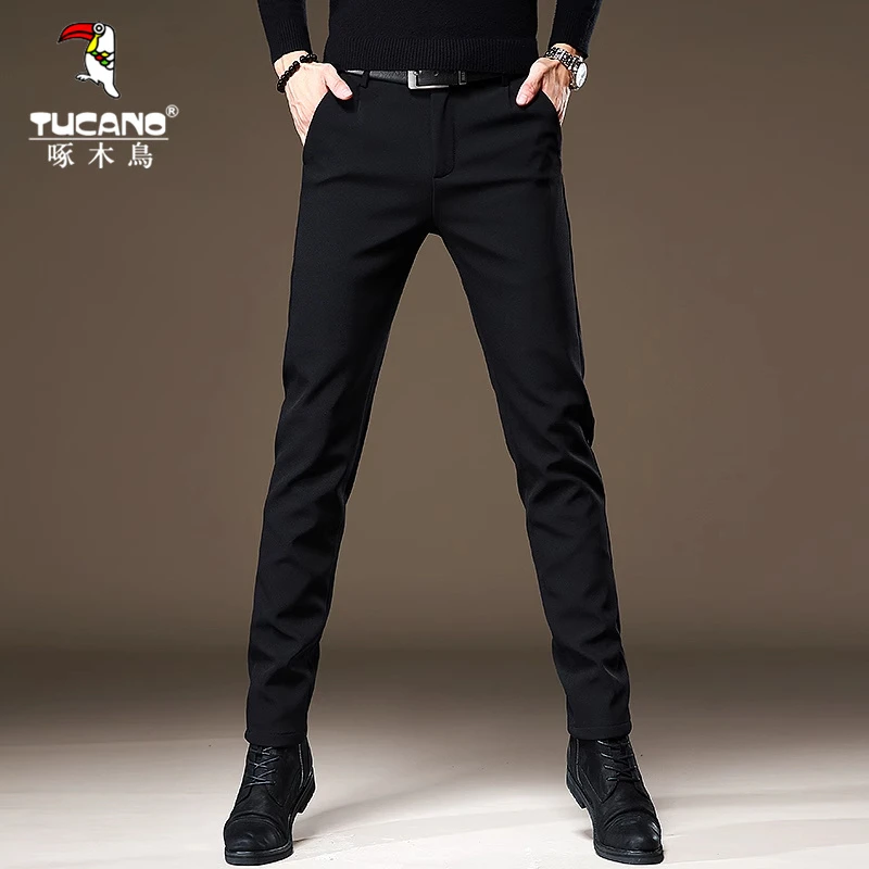 啄木鸟高端韩版西裤男百搭商务秋冬新款修身裤子弹力黑色休闲裤男