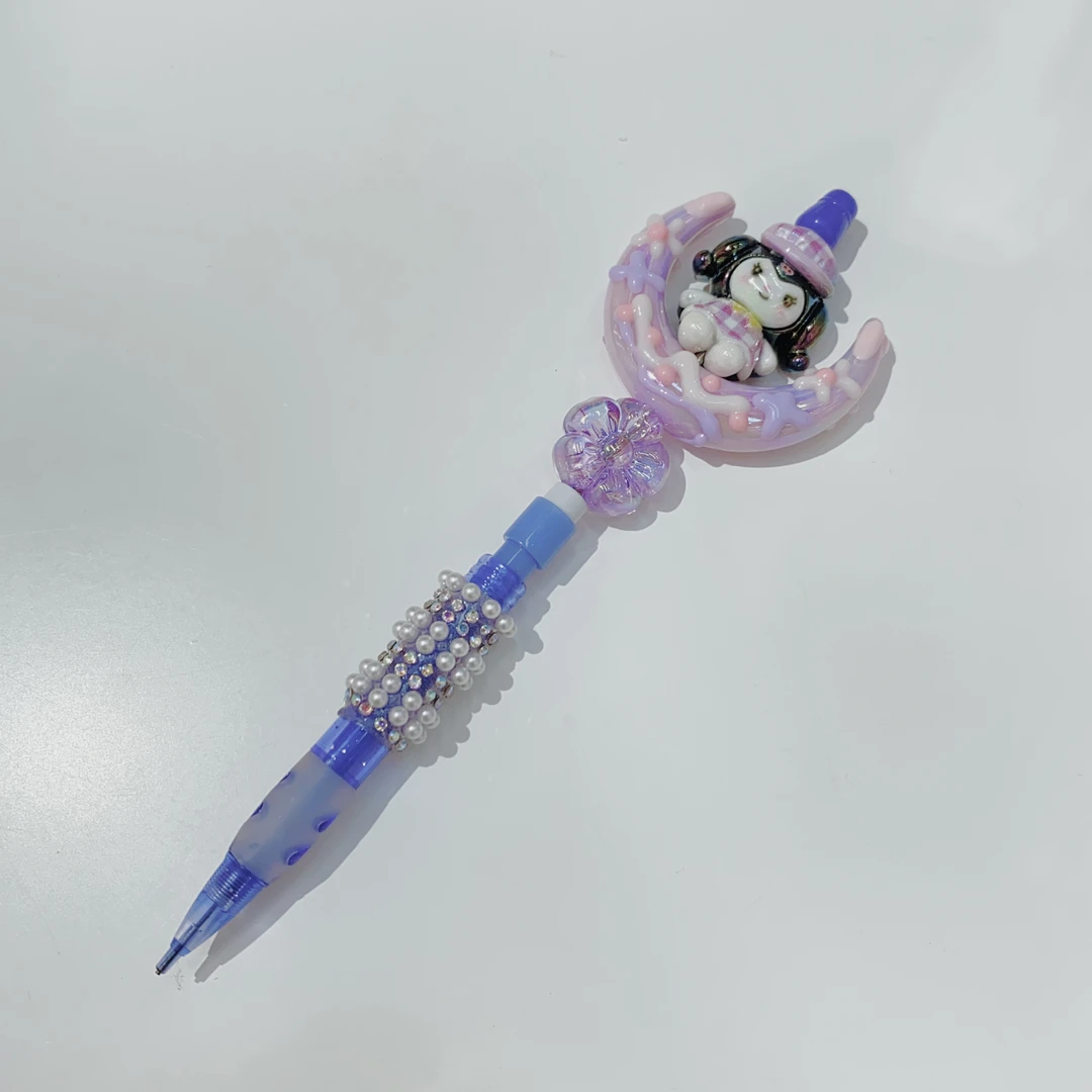 【TD-29075】自动造型笔 水晶闪钻旋转可爱女孩串珠笔
