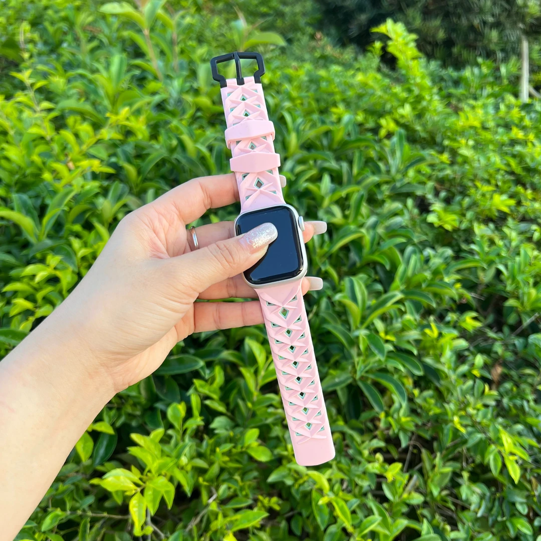 适用于iwatch 8 ultra/S9/8/7/6/5/4/3/2/1通用双色菱面硅胶表带