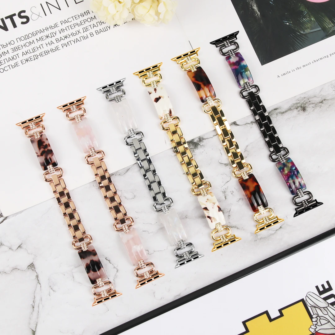 适用于iwatch苹果智能手表表带树脂半手镯链式手表带科技