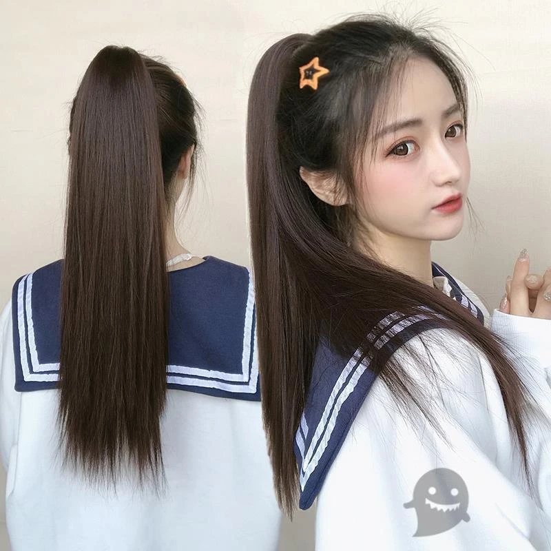 假发马尾女长直发绑带式网红假头发短款长发抓夹自然辫子高马尾辫
