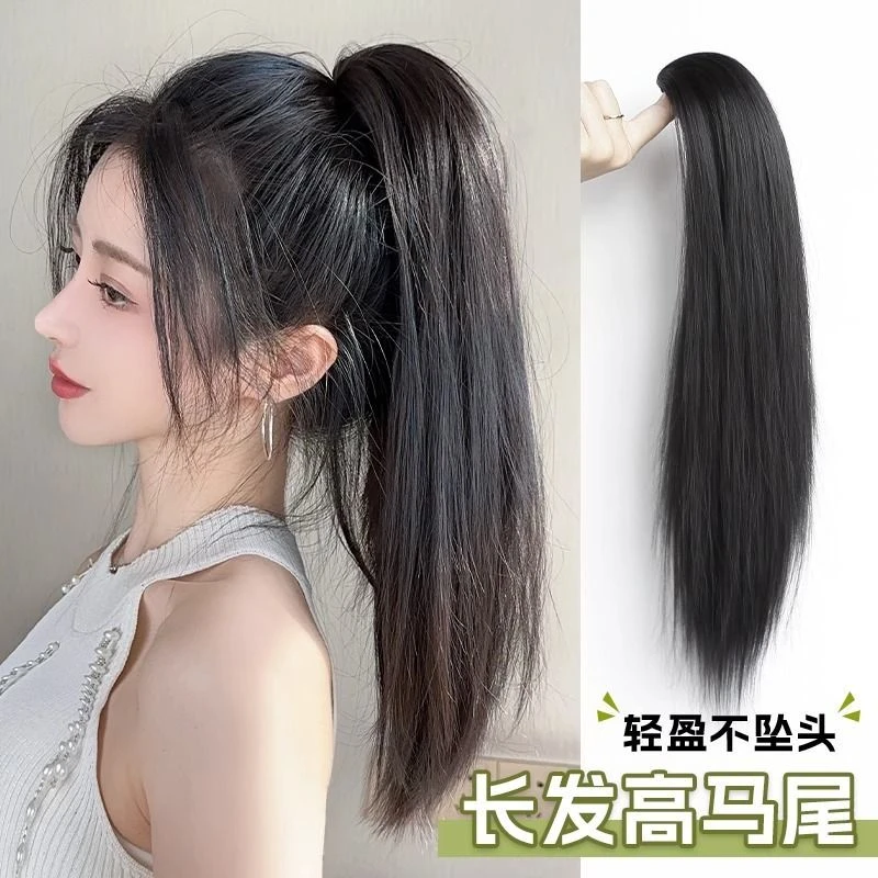 假发马尾女抓夹气质长直发自然逼真高马尾网红直马尾假发辫子马尾