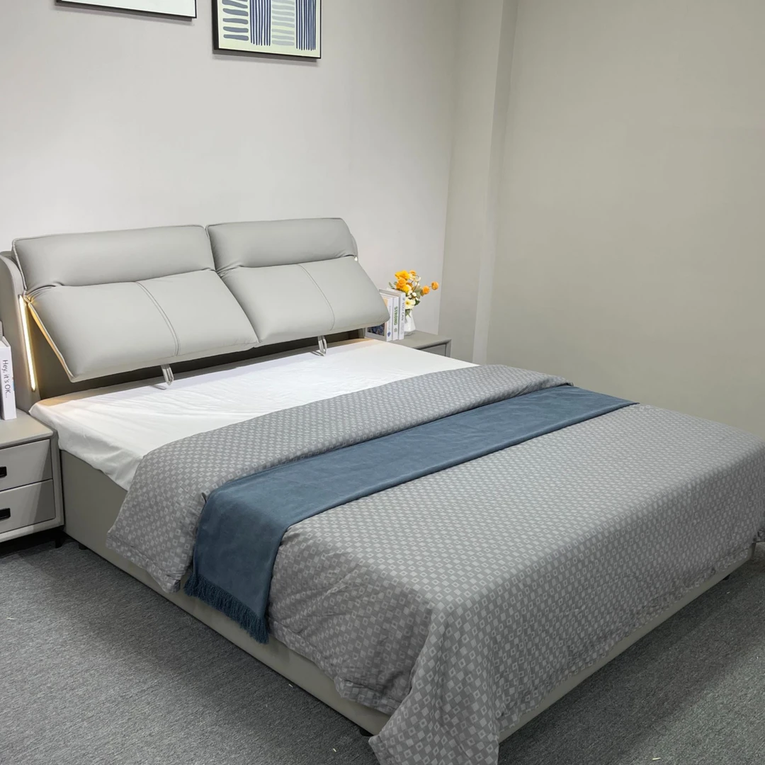 专属6606#新高箱床头靠背可调节皮床简约主卧婚床现代轻奢双人床