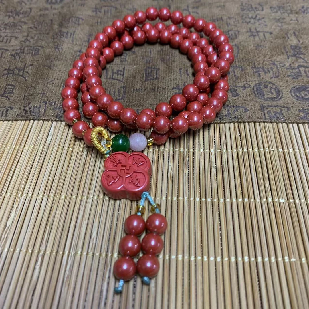天然辰砂【山东玉石】618810天然红砂珠链男女同款百搭 顺丰包邮