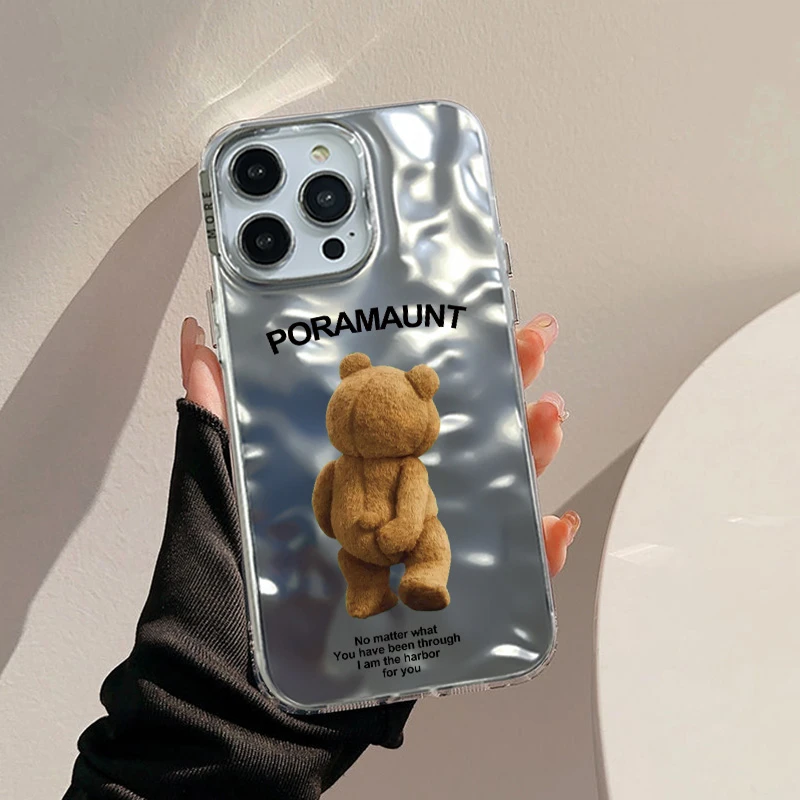 可爱小熊背影苹果15/14promax手机壳电镀iPhone13pro创意12防摔11