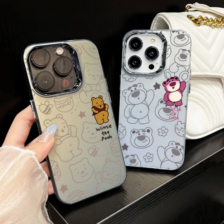 可爱草莓熊维尼苹果14/15promax电镀手机壳iPhone13/12全包11防摔