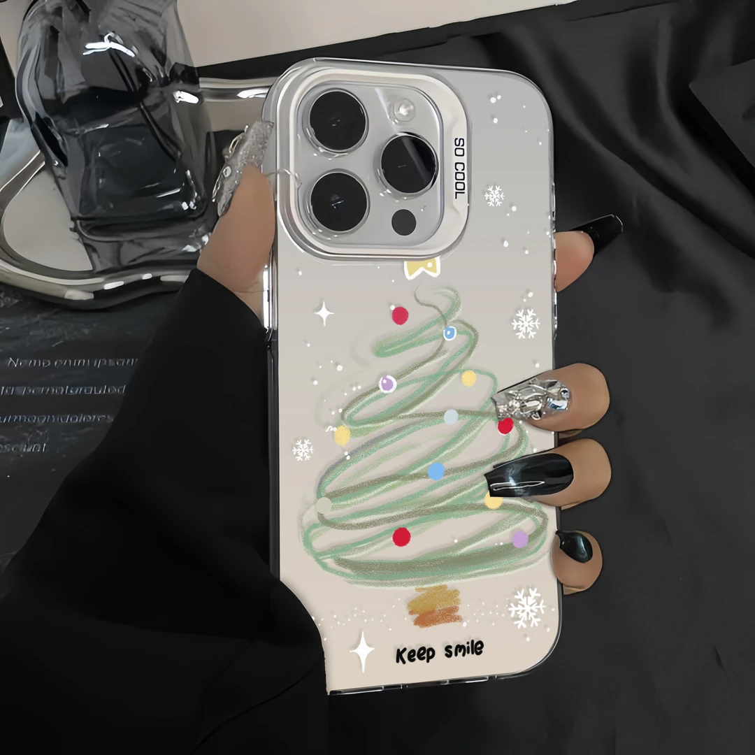 线条圣诞树苹果15promax手机壳创意iPhone14pro全包13/12防摔11