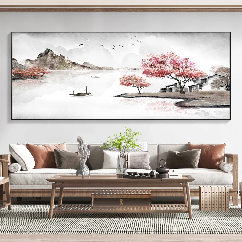 【世外桃源】满屏山水新中式装饰画一整幅沙发背景墙壁画大气挂画