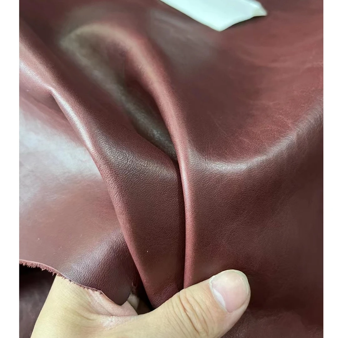 意大利原板G家酒红色软植鞣油蜡摔纹 手工DIY头层牛皮 厚度 1.5MM