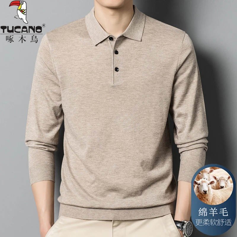 TUCANO/啄木鳥春秋季纯色翻领长袖针织T恤衫男商务休闲薄款打底衫