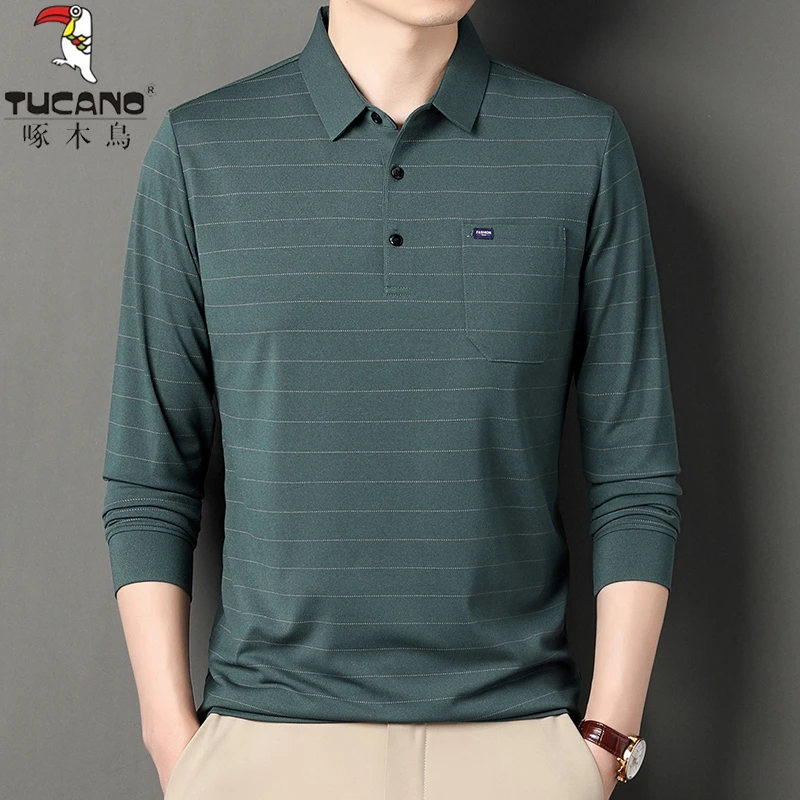 TUCANO/啄木鳥春秋季翻领长袖体恤衫男中年条纹长袖打底POLO衫