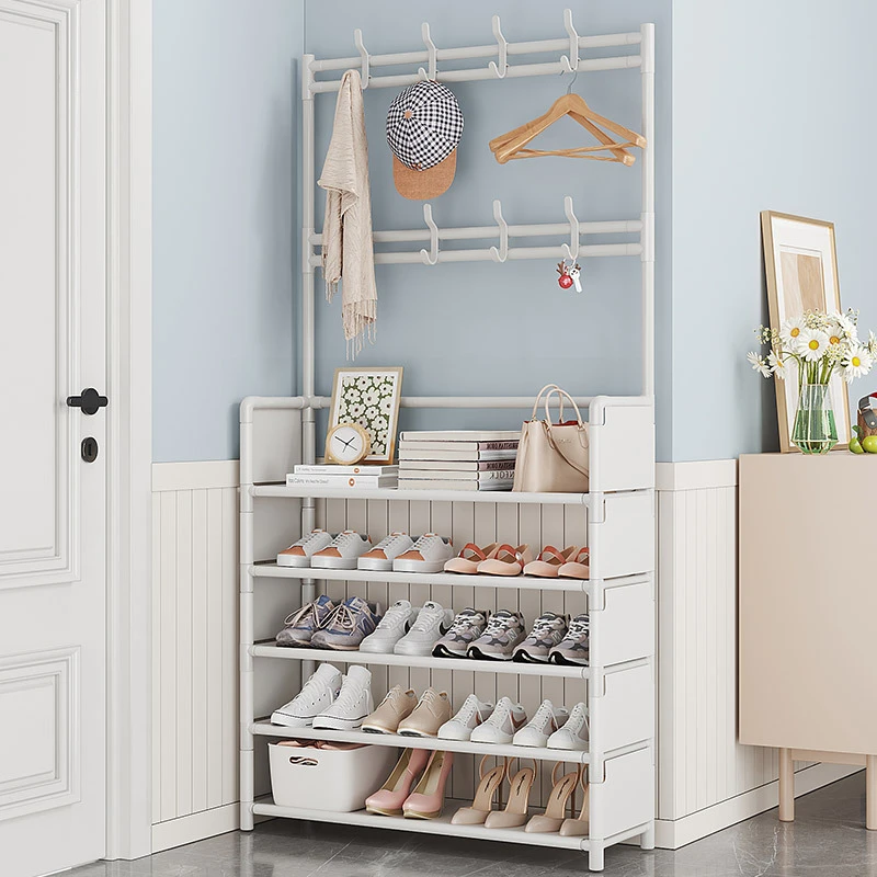 简易鞋架门口家用一体式衣帽架宿舍多层落地鞋柜现代简约收纳神器