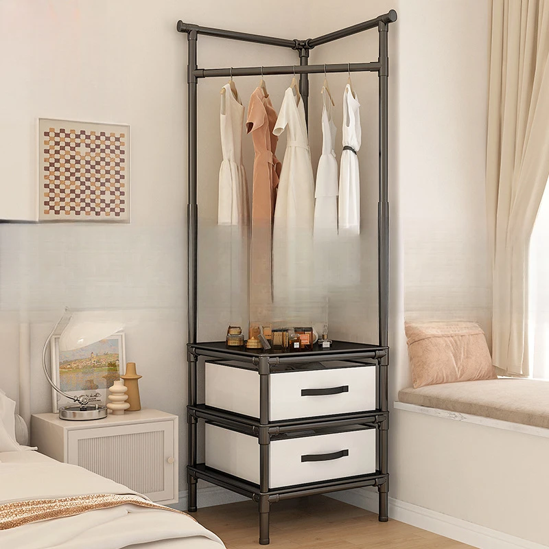 简易衣架转角衣帽架家用卧室落地收纳神器多功能置物架室内晾衣架