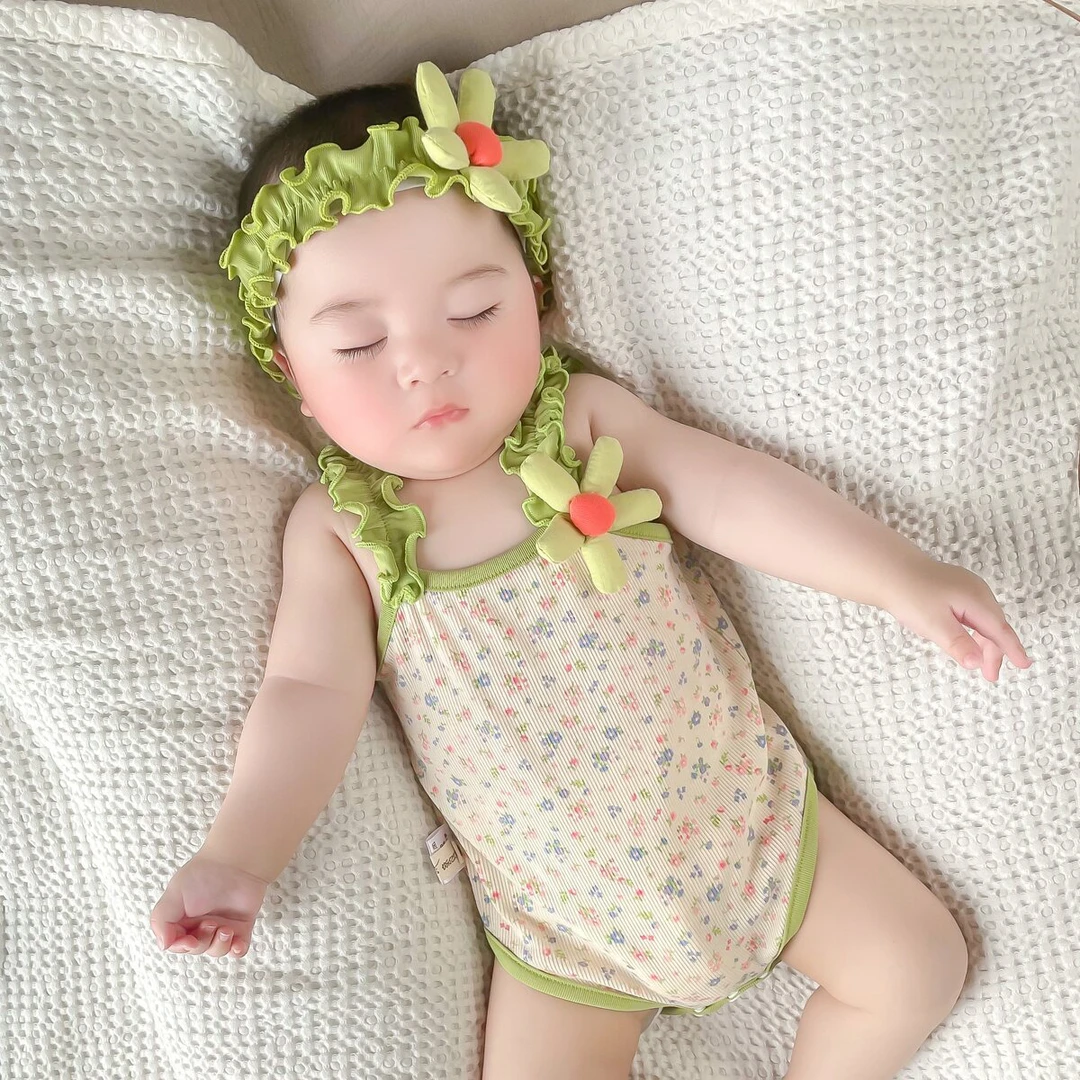 新生婴儿衣服夏季吊带连体衣包屁衣女宝宝满月公主哈衣百天爬服