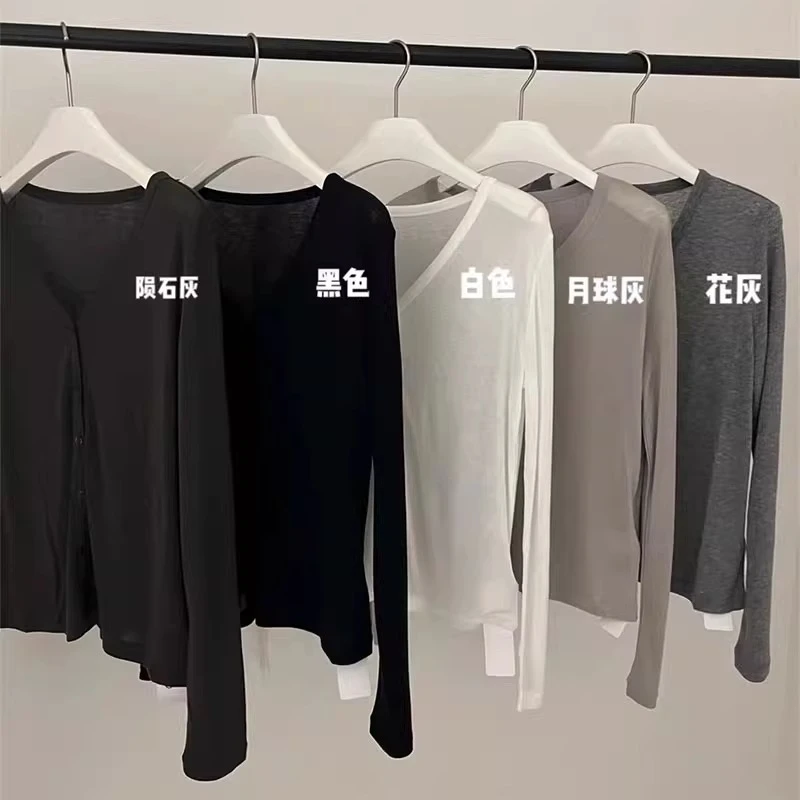 灰色天丝软糯面膜防晒开衫女夏宽松薄款气质V领外搭上衣空调罩衫