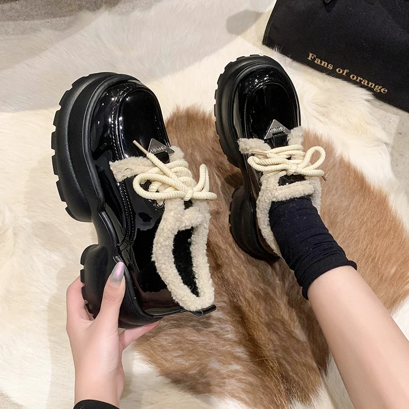 厚底加绒英伦风乐福鞋2023秋冬季新款百搭复古小皮鞋女单鞋时尚