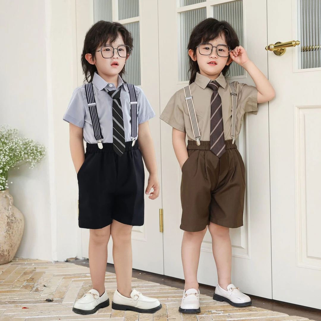 儿童礼服套装男童夏季新款韩版休闲男孩花童六一主持背带裤演出服