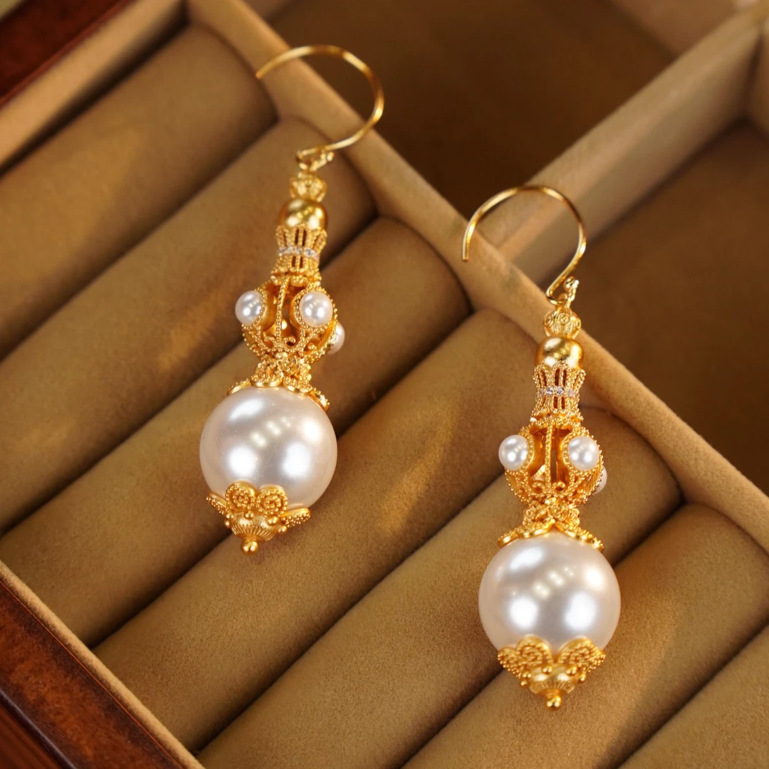 925银耳饰 【甄嬛传·皇后同款仿东珠款】16mm珍珠粉贝珠耳饰