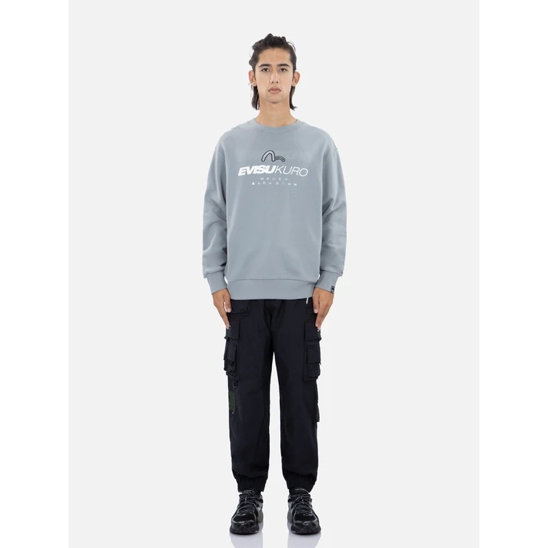 EVISU 秋冬男士透明海鸥徽章Logo印花圆领卫衣男装宽松上衣套头衫