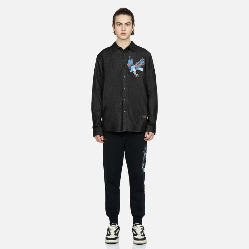 EVISU新款男士海鸥牛仔休闲潮流长袖衬衫男2ESHTM3SL131RXCT