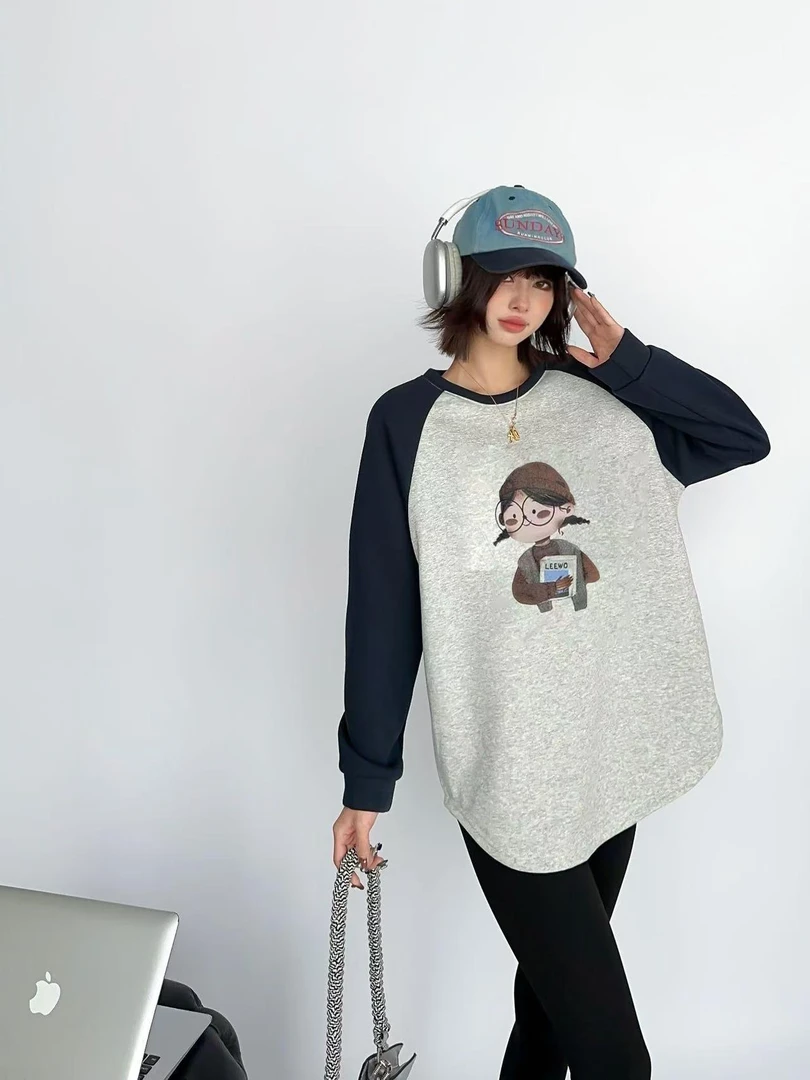 兰子严选新款加绒印花宽松上衣w573