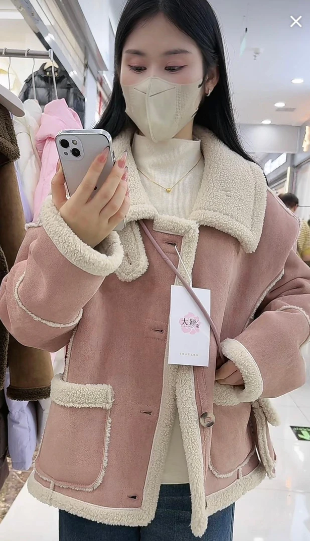 莎姐严选韩版冬季加厚小个子百搭配包包毛毛外套2283