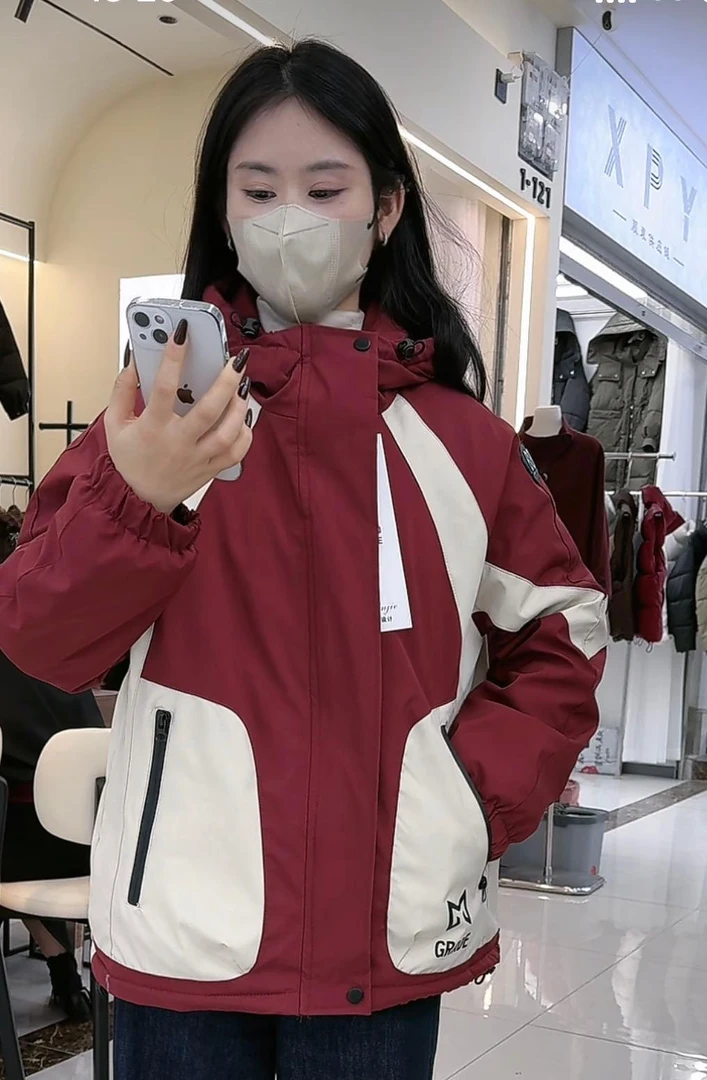 莎姐严选韩版时尚百搭加绒保暖冲锋衣棉服690